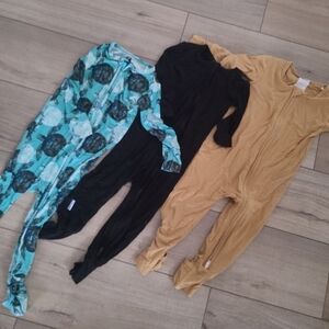 Dreamiere 2T Bamboo One-Piece Rompers in Turtle Print, Black and Tan - 3-Pack